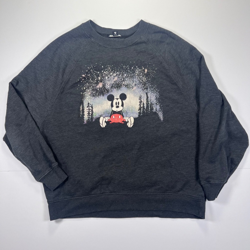 Disney x American Eagle Sweatshirt Women Medium Gray Mickey Mouse Fireworks